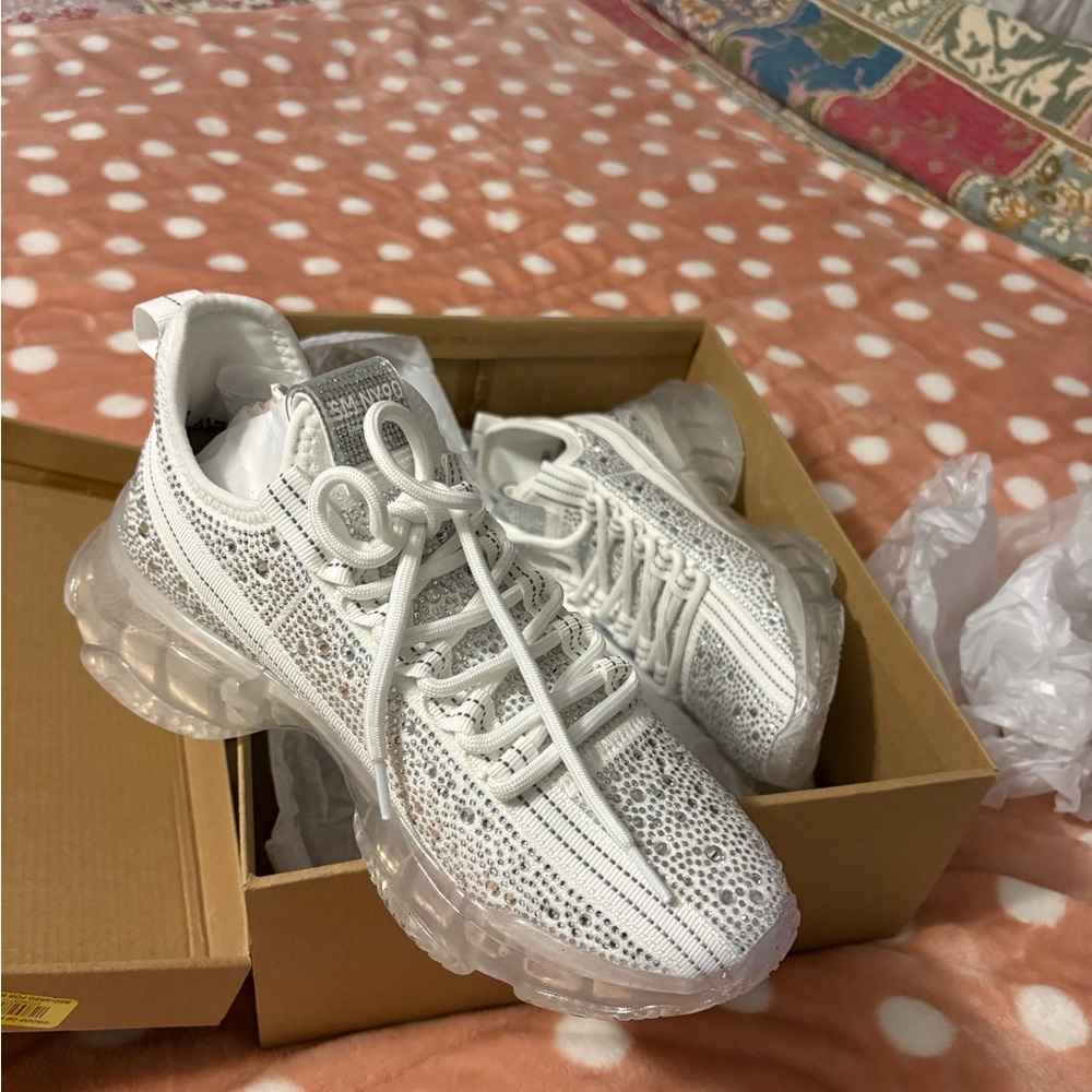 Steve Madden.  Sparkling White and Gray Sneakers
